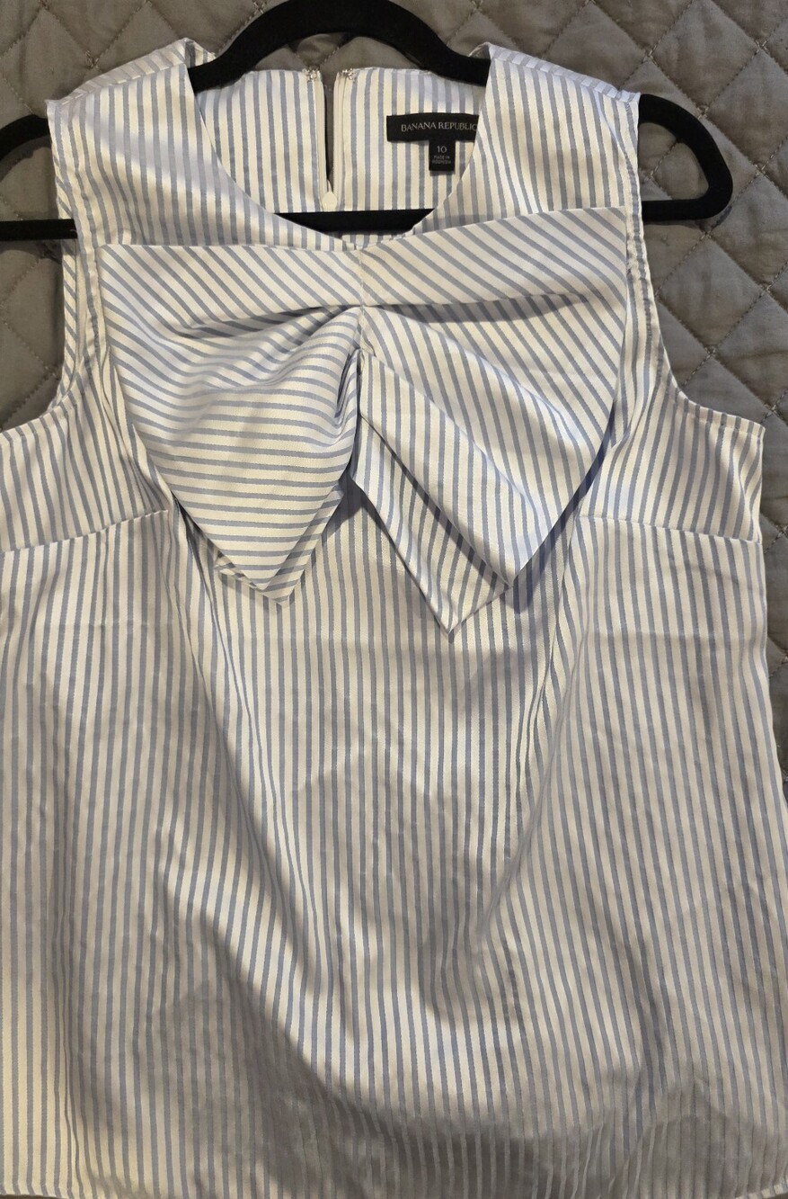 Banana Republic Light Blue & White Striped Bow-Neck Sleeveless Top